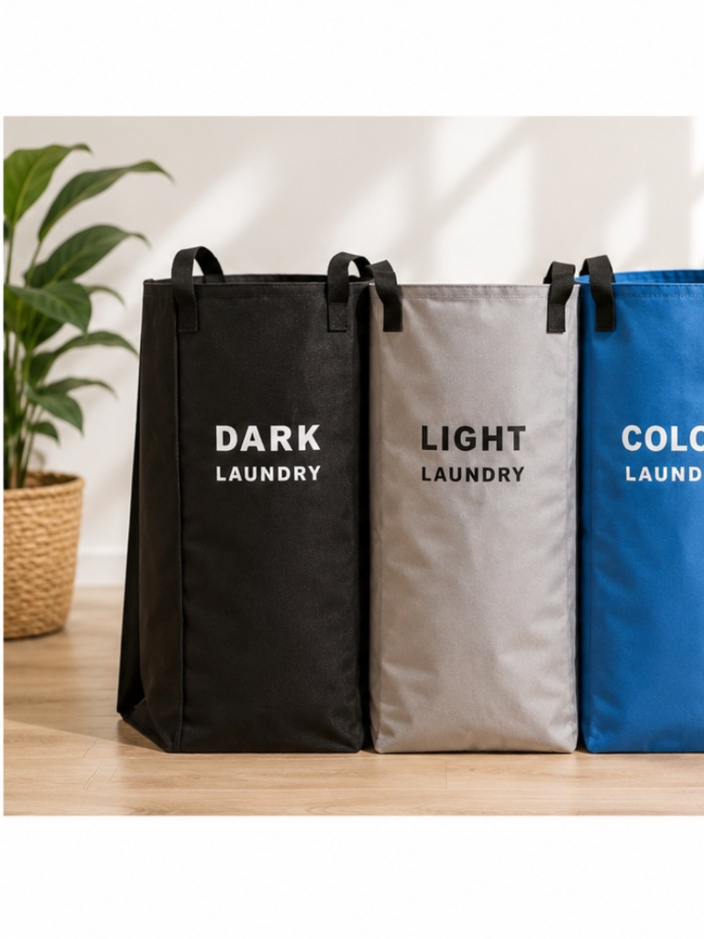 3 Section Laundry Hamper Sorter Dark Light Color Foldable Storage Bin
